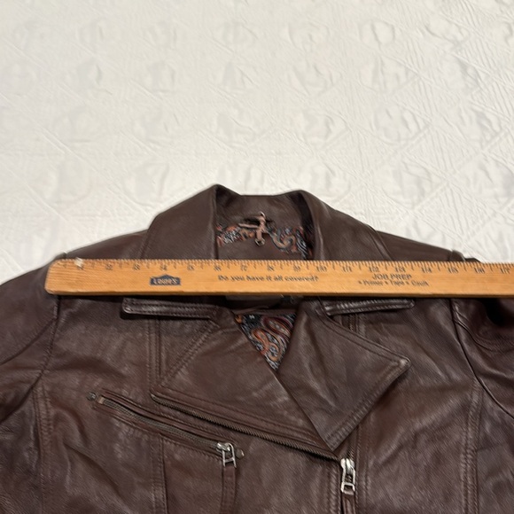 Lambskin woman Brown Leather Moto Jacket size M - Picture 8 of 16